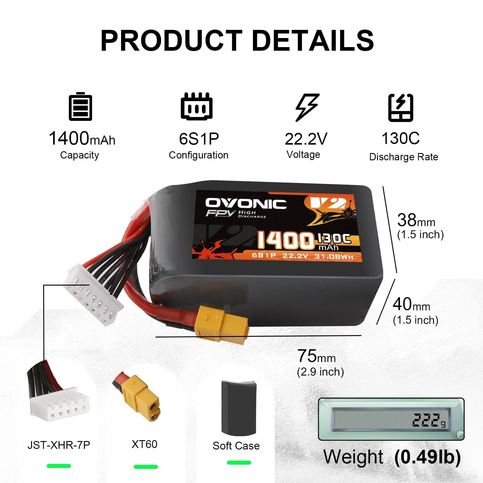 Walksnail Avatar Hd Goggles X - Batteria LiPo Ovonic 6S 1400mAh 130C